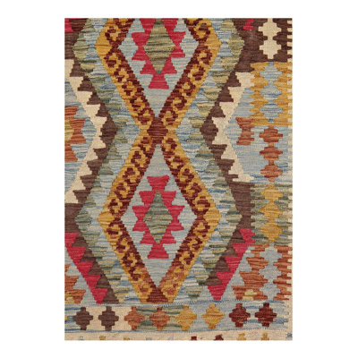 Tapis oriental rouge / beige en laine fabriqué à la main 3 pi 4 po x 4 pi 11 po Lutha