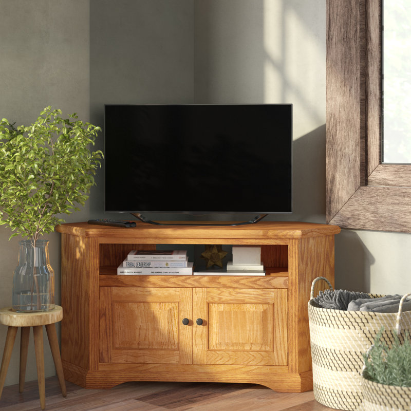 Rafeef Unfinished Corner TV Stand for TVs up to 55", Chocolate Mousse, Plain Glass