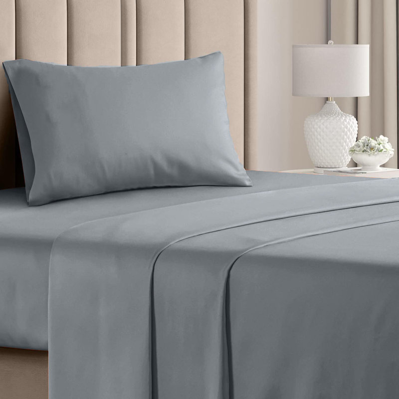  Ensemble de draps en rayonne de bambou 4 pièces Premium Luxury, Ensemble de draps pour lit simple avec deux taies , gris