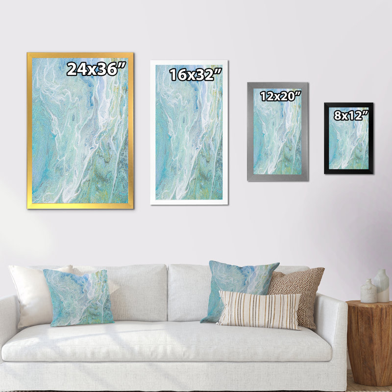 Nuances de turquoise et de blanc - reproduction d'art sur toile, H 20 po x l 12 po x P 1 po, Cadre photo argenté