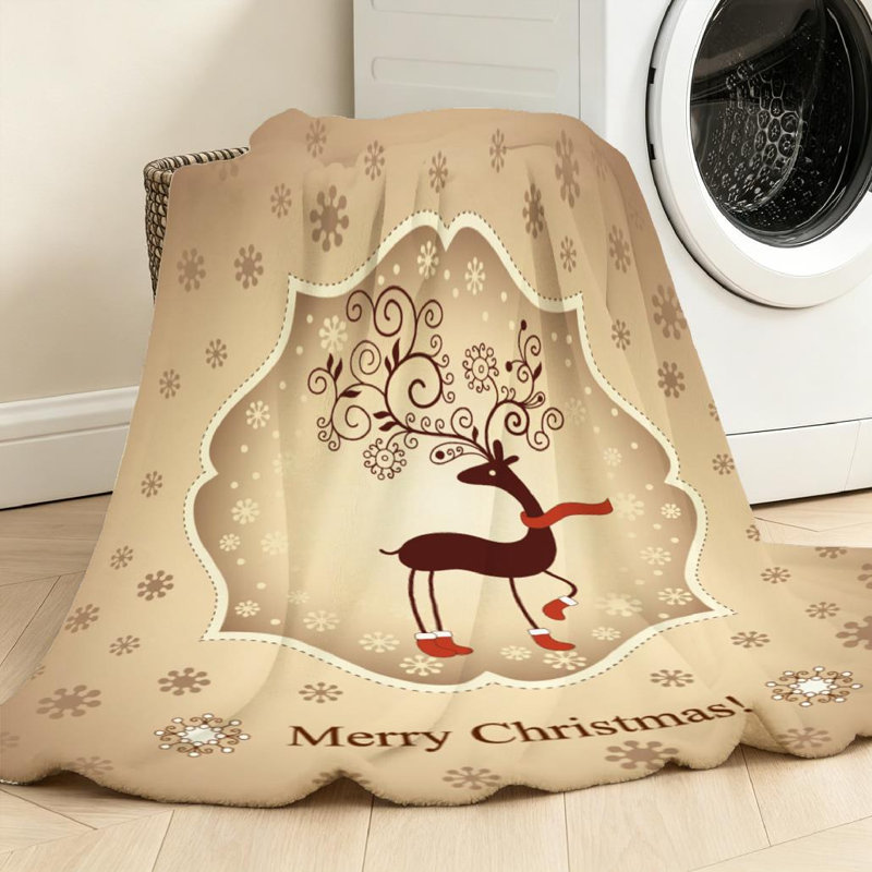 Jeté transparent en flanelle molletonnée, imprimé cerf de Noël recto, Throw 40" x 50"