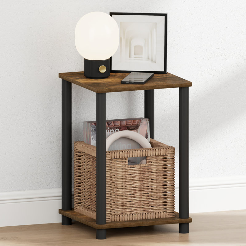 Furinno Turn-N-Tube Nightstand, Bedside Table, White/White, Amber Pine/Black
