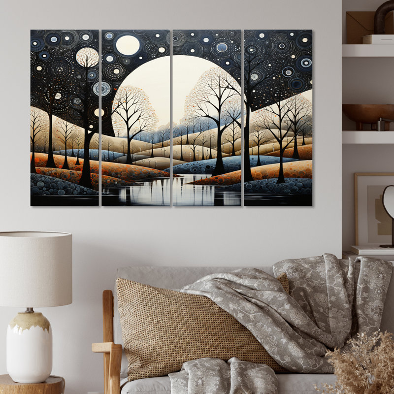 River Bold - symétrie pointillisme sur toile, ensemble de 4 pièces