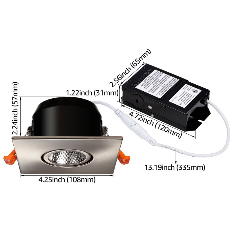 Éclairage encastré 3 po à DEL à cardan remodel ou nouvelle construction à intensité variable J-Box, Nickel satiné