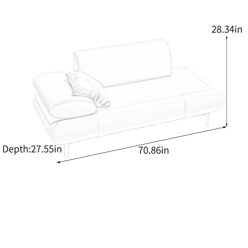 Chaise longue en similicuir léger et luxueux, Face à la gauche, Gris