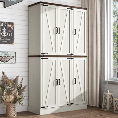 71" Tall Kitchen Pantry With Barn Doors For Kitchen, Dining Room, Living Room