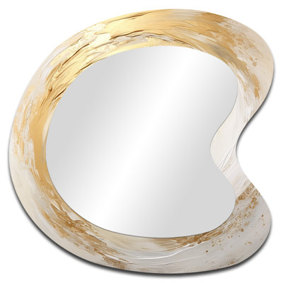 Gayel Gold And White Soft Wave Vortex I - Abstract Spirals Asymmetrical Unique Mirror, Beige Unique Shape Large Wall Mirror, Printed Metal Art