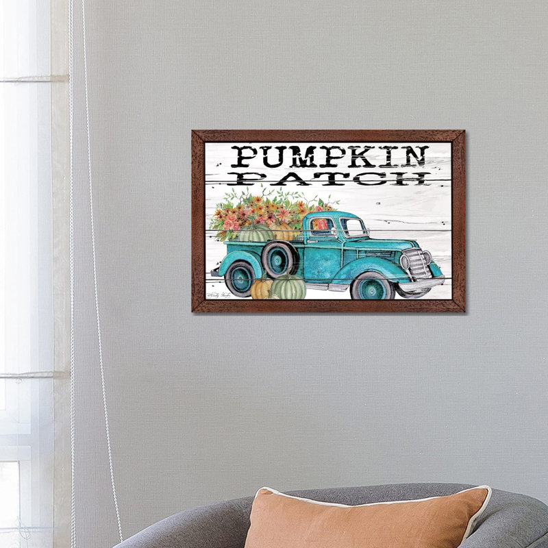 Pumpkin Patch Truck - Print on Canvas, 66.04 cm H x 45.72 cm W, Brown Floater Framed