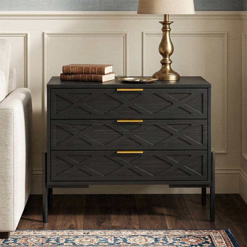3-Drawer Nightstand With Metal Legs