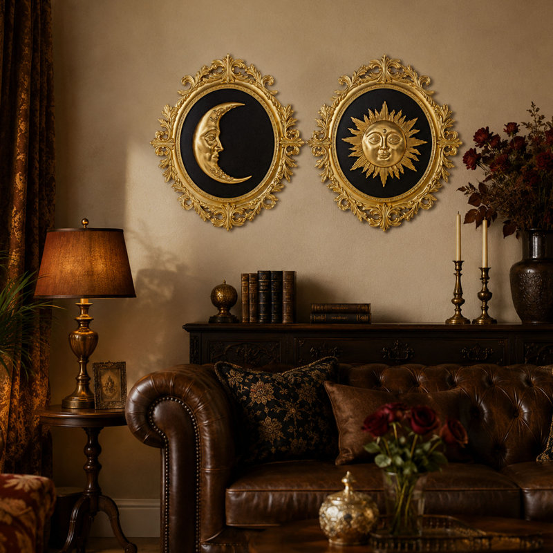 Ensemble de 2 décorations baroques soleil et lune