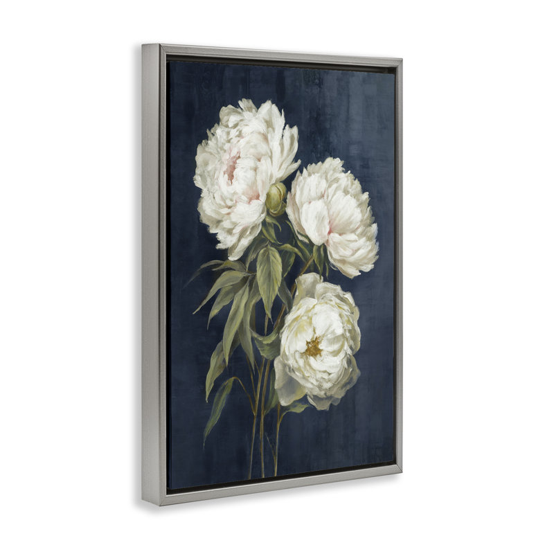  «Blossoms on Blue» par Alex Black, Cadre flottant gris lustré, H 25 po x l 17 po