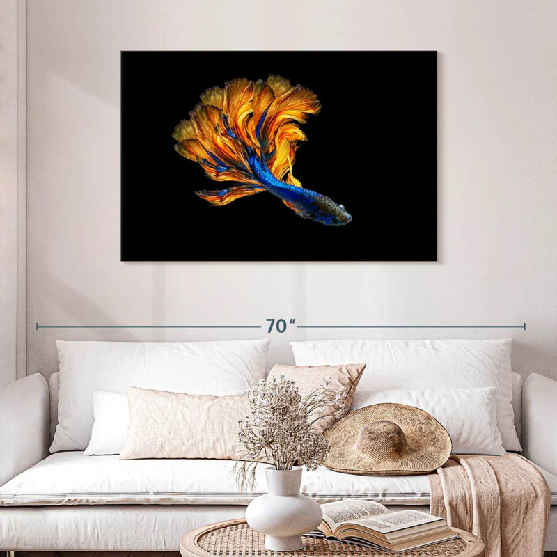 Brampt Yellow Tailed Blue Betta Fish, 30" H x 45" W