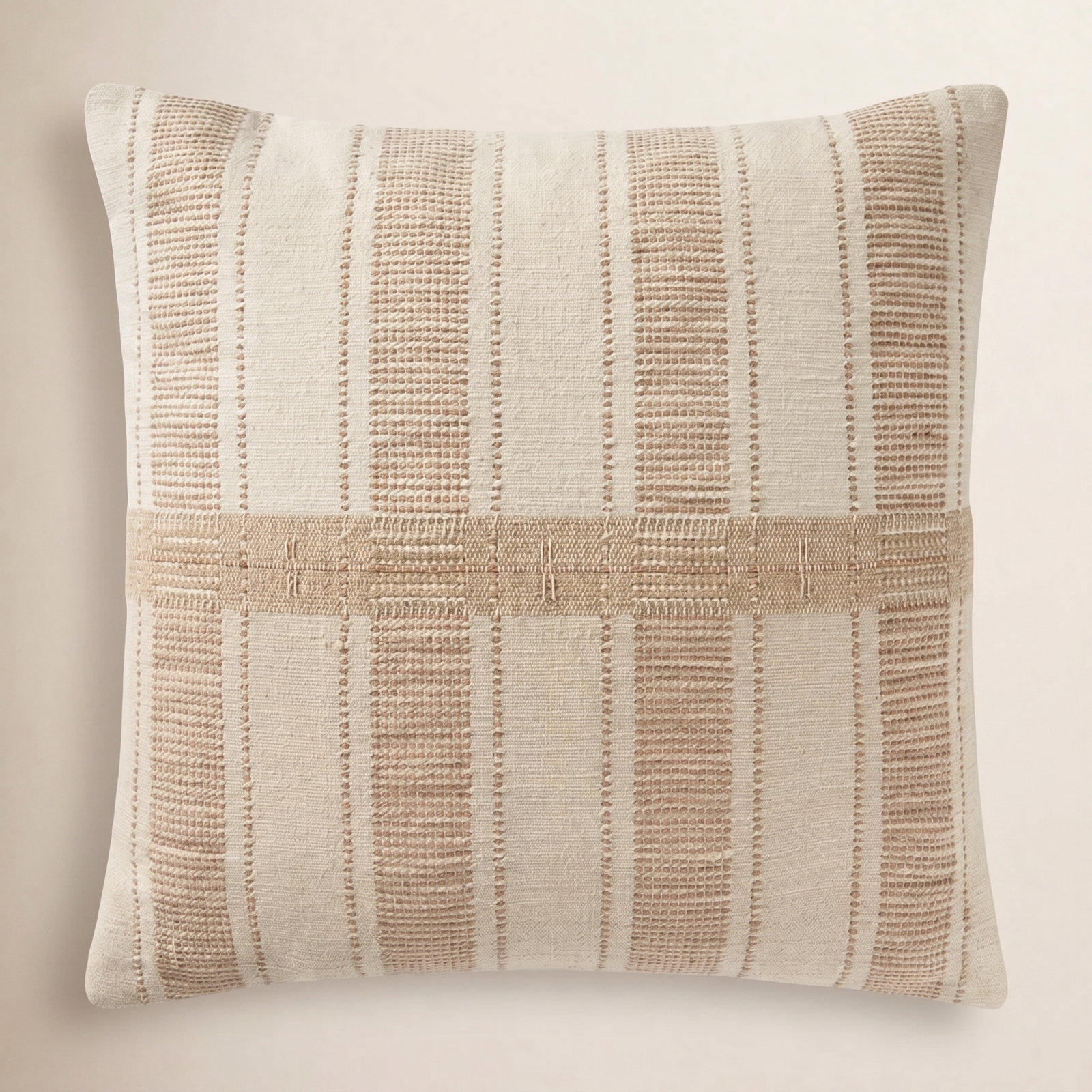 Carmel Striped Cotton Throw Pillow, Down, Cream/Multi
