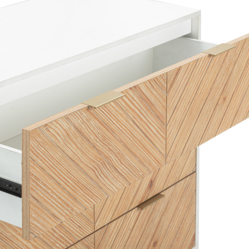 Commode 3 tiroirs pour chambre à coucher avec pieds en métal Yelton, Naturel / doré
