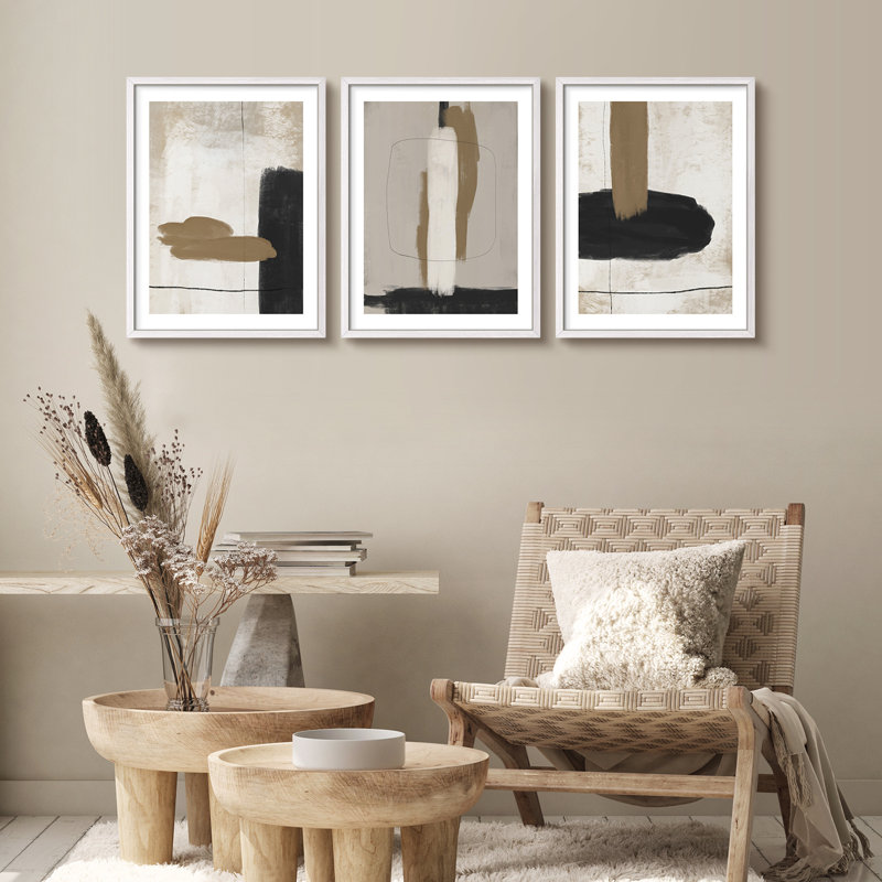 «Mid Century Modern», brun clair, abstrait, Boho, reproduction d'art encadrée, affiche, salle de bain, petit art mural