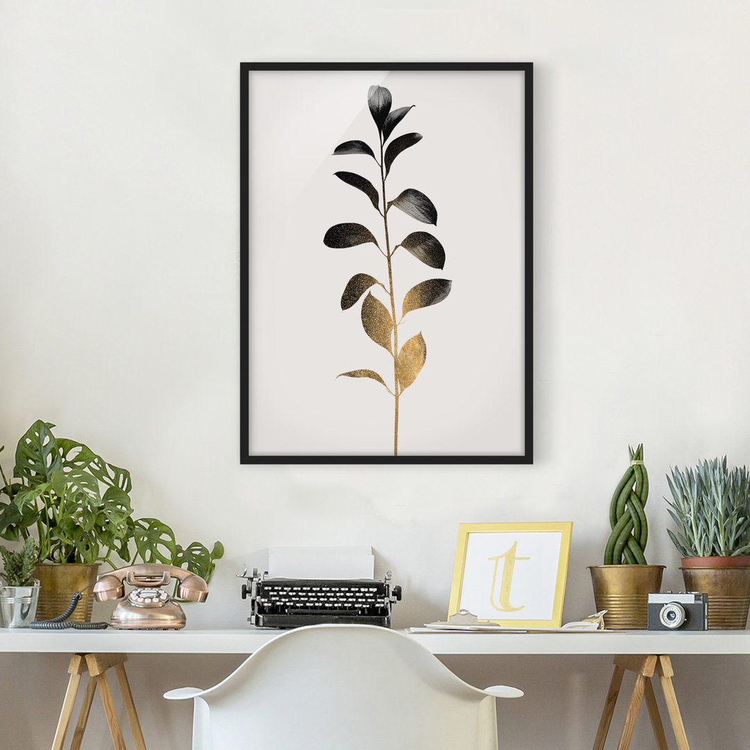 Gerahmter Grafikdruck, Plant World – Gold und Grau