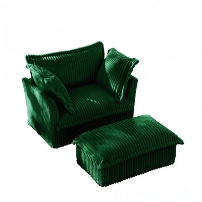Upholstered Slipcovered Armchair With Ottoman
