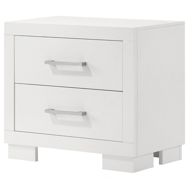Table de chevet rectangulaire 2 tiroirs blanc cuivre avec poignées barre, Blanc