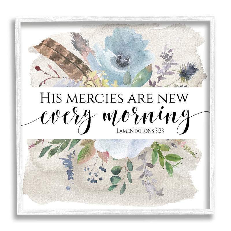 56_His Mercies Are New Lamentations, art mural en toile tendue à fleurs bleues par Tara, Giclée encadrée blanc bord de mer