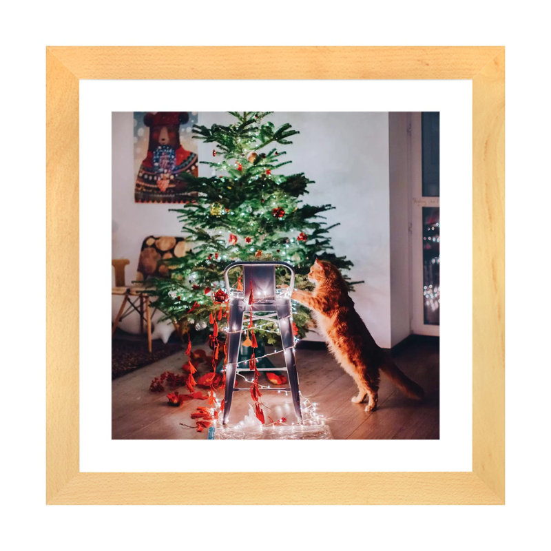 Impression « My Magic Helper II » par Hobopeeba, H 16 po x l 16 po x p 1 po, Blanc, Toile avec cadre en bois beige