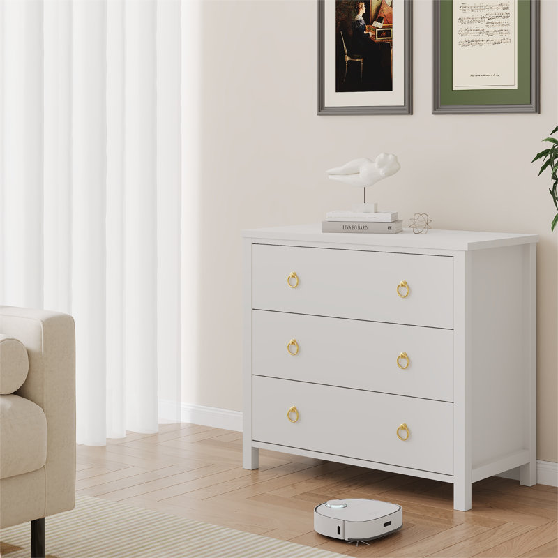 Commode pour chambre à coucher, commode de 29 po de hauteur pour garde-robe avec commode à 3 tiroirs avec armoire de rangement pour les vêtements, organisateur de tiroir pour chambre à coucher, salon, placard, couloir, blanc
