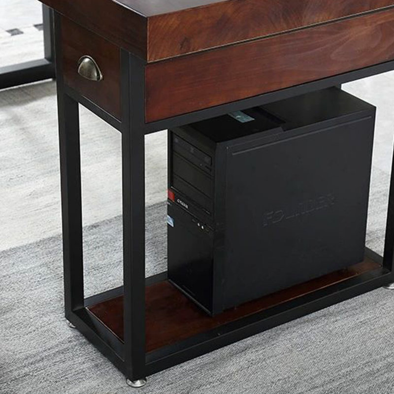Bureau brun clair + noir rectangulaire en bois massif + fer avec 1 tiroir, H 29,53 po x l 70,87 po x P 31,5 po