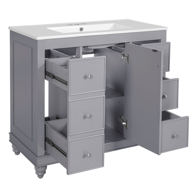 Ensemble de meuble-lavabo avec lavabo en céramique, Gris