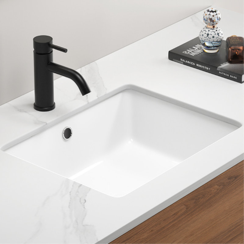 Lavabo rectangulaire encastré en céramique blanche, fini acide, profondeur 49,6 cm, hauteur 19,5 cm, couleur lait, ne jaunit pas, fini lisse, largeur 38,9 cm, poids 8,7 kg