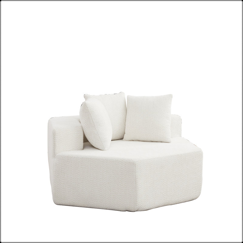 Méridienne modulaire hexagonale avec tissu chenille et 3 coussins, Beige