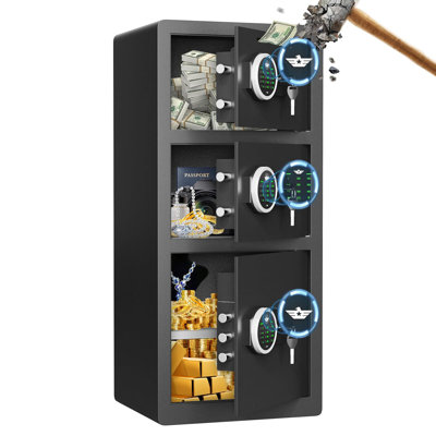 8.0 Cu ft Extra Large Home Safe Box Fireproof Waterproof with Triple Door, Digital Safe with Deposit Slot, Key Hook & Adjustable Shelf, Money Safes with Backlit Keypad & Dual Alarm for Home