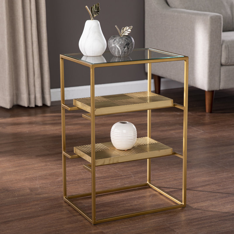 Table de bout en verre avec rangement