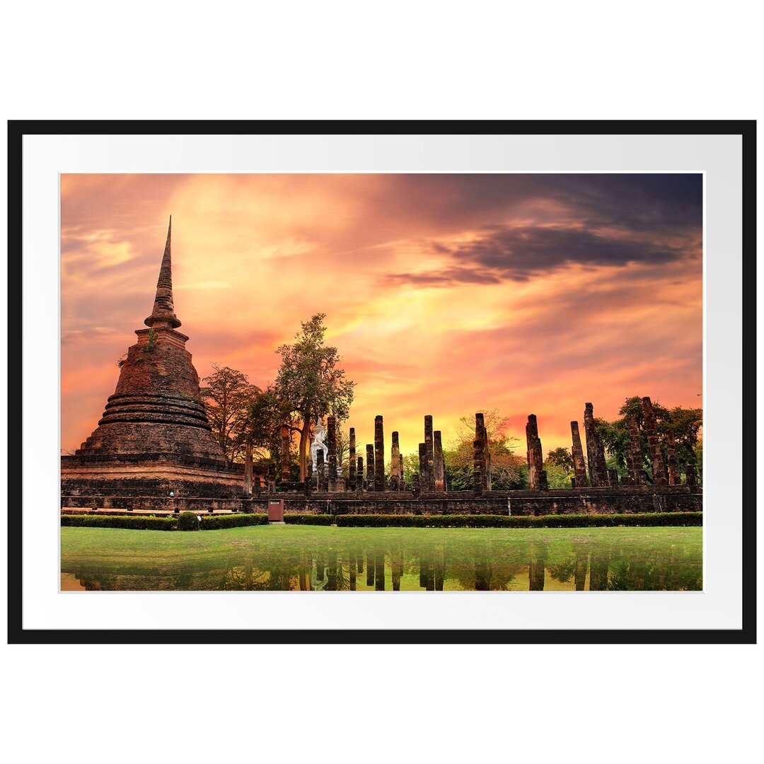 Gerahmtes Poster Buddha Tempel im Sonnenuntergang