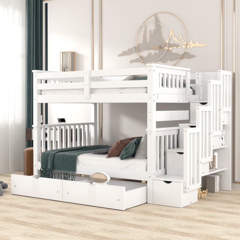 Eridano Kids Full Over Full Bunk Bed with Drawers, White