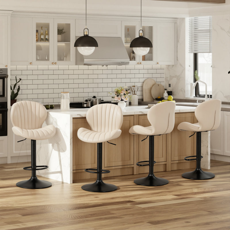 Swivel Upholstered Adjustable Height Bar Counter Stool with Metal Frame , Beige