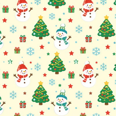 Papier peint adhésif amovible à motif sapin de Noël, bonhomme de neige, flocons de neige verts et rouges, étoile, hiver, style vintage. Décoration murale pour chambre, cuisine et placards. 61 cm x 300 cm.