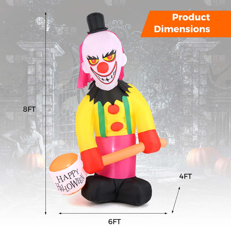 Tête de clown gonflable 6 x 8 pi avec lumière et lumière