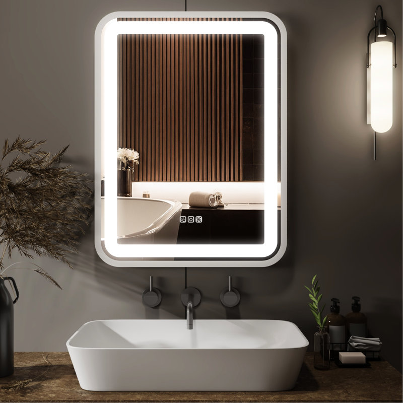 Miroir de salle de bain pour salle de bain avec, 3628 po, à intensité variable, brouillard, fonction mémoire, 3 couleurs de température, miroir mural pour évier, 3628, monté