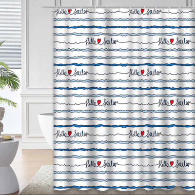 Waterproof Navy Stripe Nautical DoodleSail Shower Curtain with 12 Hooks