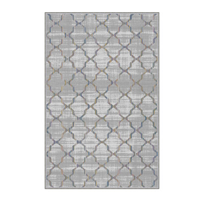 Tapis tissé élégant (3,9 x 4,0 pi), 100% polyester, hauteur des poils: 0,3 po | Antibactérien et antidérapant, impression numérique 3D | Lavable à la machine, parfait pour la décoration intérieure, le salon et la chambre à coucher