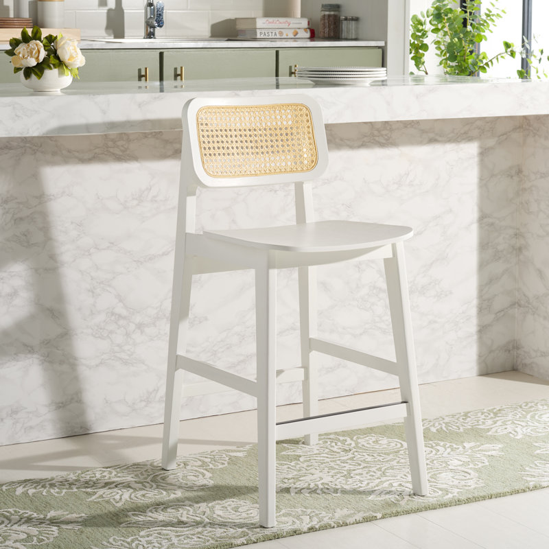 Luz Cane Counter Stool, White/Natural