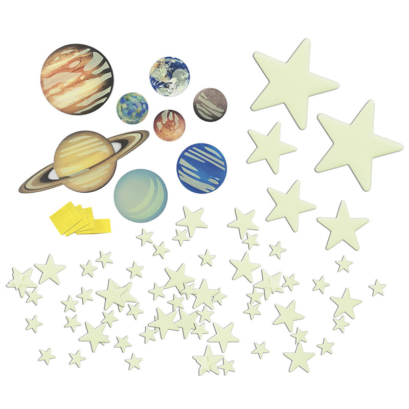 4M: Glow: Planets & Supernova - 100 adhésifs muraux et de plafond brillants, chargeurs de lumière, tailles variées, languettes adhésives, décoration de chambre d'enfant