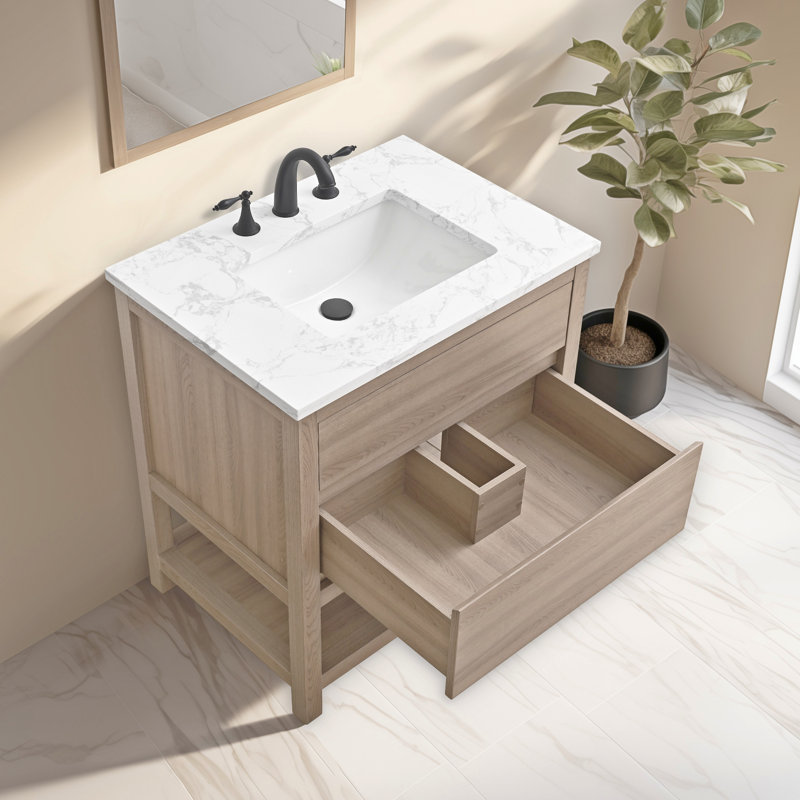 Meuble-lavabo simple 30 po avec plateau en pierre reconstituée Wesli