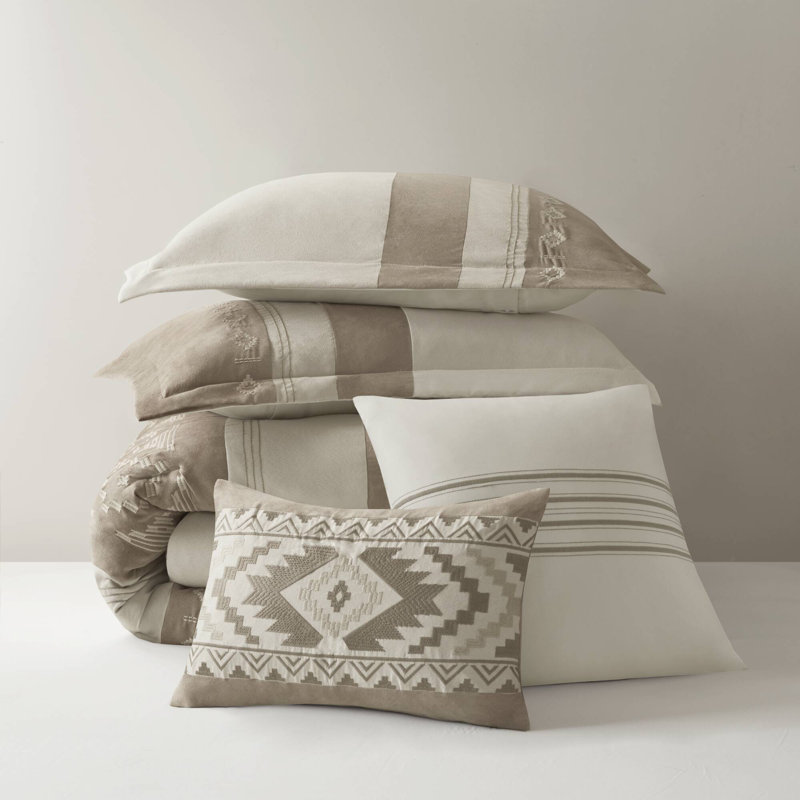 Ensemble de literie de luxe pour très grand lit 5 pièces, microsuède taupe, conception moderne et confortable pour une utilisation toutes saisons