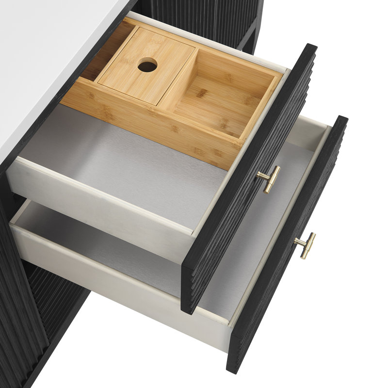 Myrrin 72'' W Double Vanity, Carbon Oak, Parisian Blue, 8" Widespread