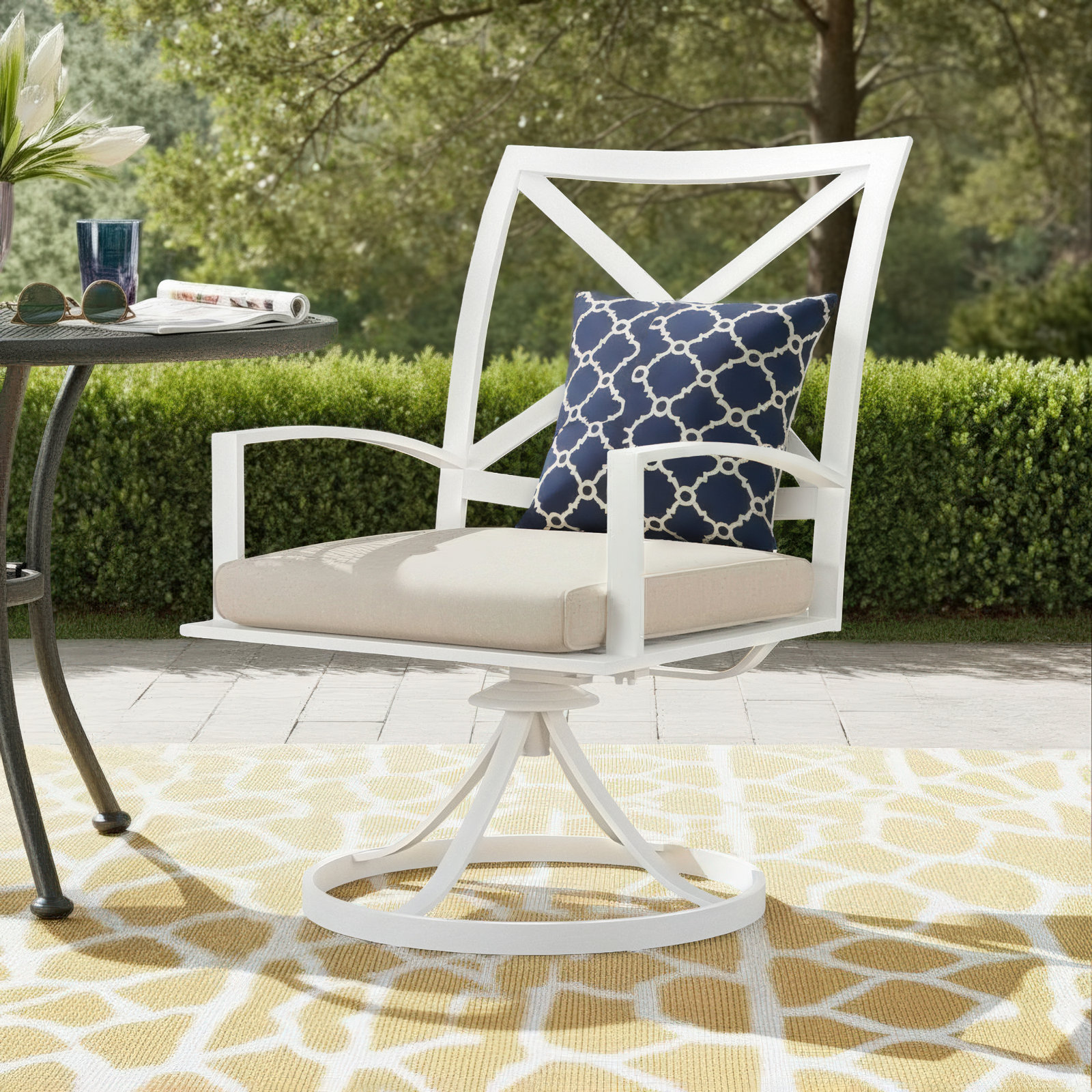 Bristol Swivel Sunbrella® Aluminum Patio Armchair, Canvas Flax Sunbrella® Canvas