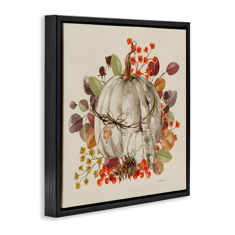 Art automnal de la citrouille aux herbes par giclée par Carol Robinson, H 18 po x l 18 po, Cadre flottant noir de jais