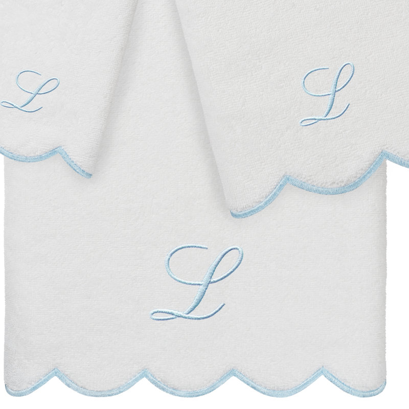  Ensemble de serviettes personnalisées 100% coton ADORNIA, L, Blanc / Bleu, Ensemble 3 serviettes de bain