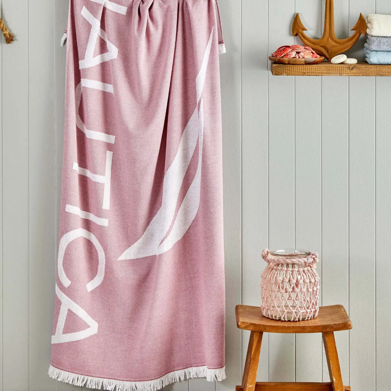 Nautica Home J Logo 100% Turkish Cotton Peshtemal Towel, 100cm x 170cm, Pink