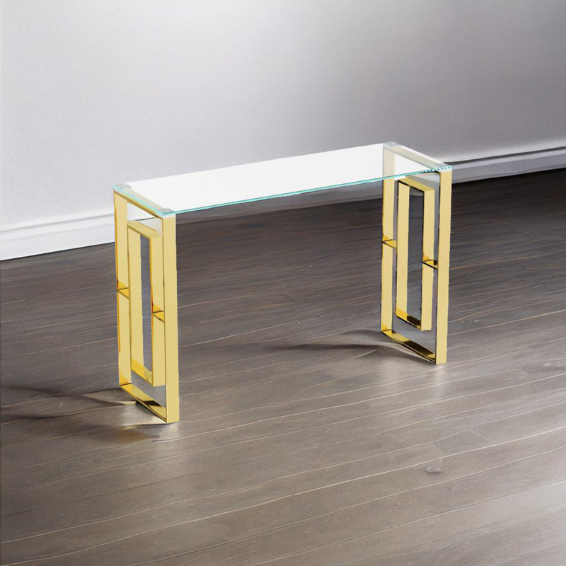 Console en acier inoxydable et verre, Doré