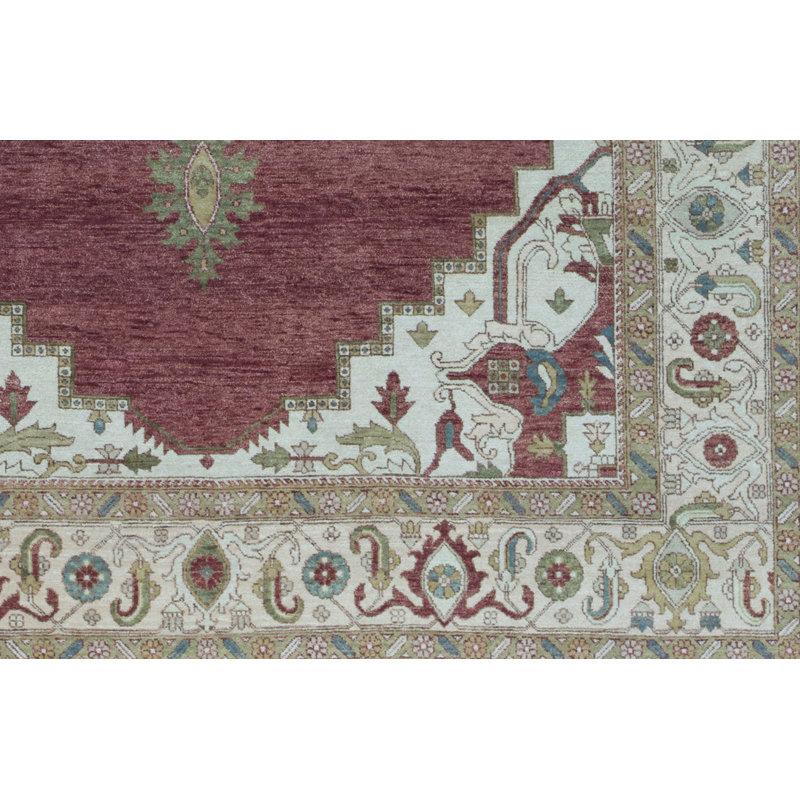Tapis rouge et blanc noué à la main de haute qualité